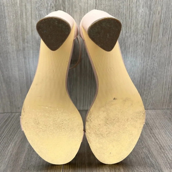 Lulus Sandals Womens Sz 9 Open Toe Ankle Strap High Heel Faux Leather Nude Beige - Picture 9 of 11